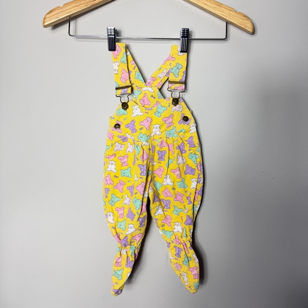 Vintage Hush Puppies Corduroy Overalls Teddy Bears Yellow Size 3-6 Months